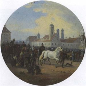 Pferdemarkt Bei Der Maxburg In Munchen by Alois Bach