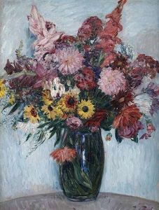 Stilleben Mit Bunten Sommerblumen In Einer Grunen Vase by Paul Bach
