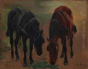 Two Horses Grazing by Otto Bache