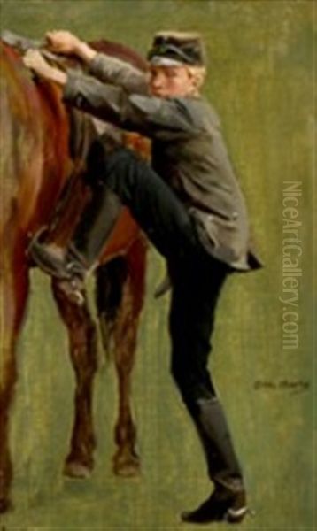 A Young Soldier Mounting His Horse - view 1
