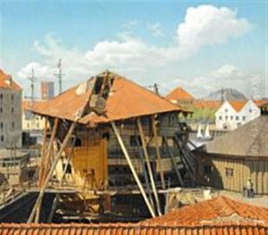 Ship Of The Line "skiold "under Repair In Christianshavn Dock by Otto Bache