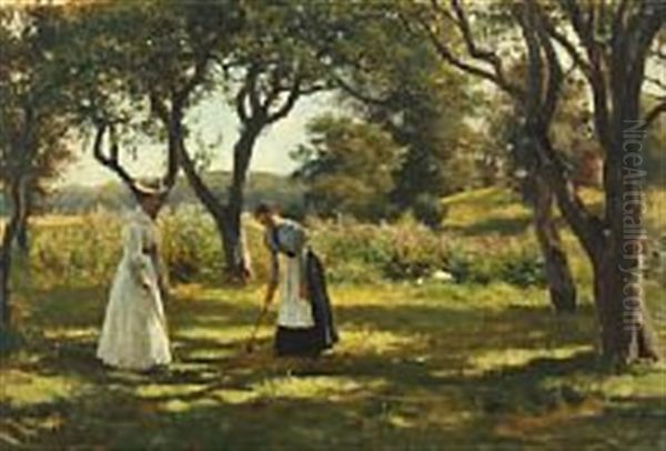 A Garden In Hornbaek With The Daughter Of Otto Bache, Emilie, And A Relative Of Otto Bache, Marie Charlotte, Playing Croquet - view 1