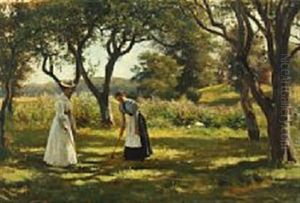 A Garden In Hornbaek With The Daughter Of Otto Bache Emilie And A Relative Of Otto Bache Marie Charlotte Playing Croquet by Otto Bache