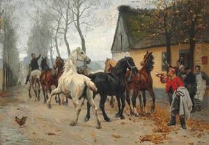 Et Kobbel Heste Udenfor Lindenborg Kro by Otto Bache