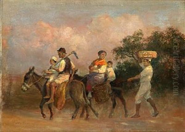 View From Italy With A Family Riding On Donkeys - view 1