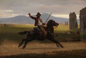 An Italian Man On Horseback In The Roman Compagne by Otto Bache