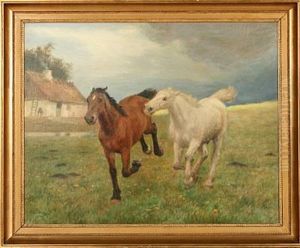 Two Horses In Gallop In Fredensborg, Denmark by Otto Bache