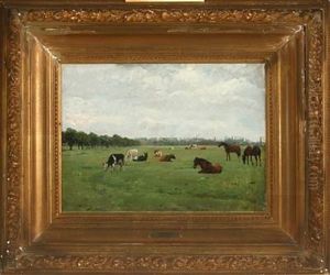 Grazing Cows And Horses Near Copenhagen by Otto Bache