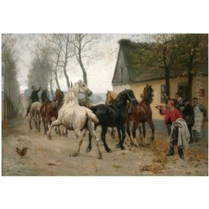 Et Kobbel Heste Udenfor Lindenborg Kro by Otto Bache