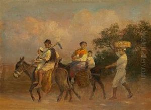 An Italian Family With Their Donkies On The Campagna by Otto Bache