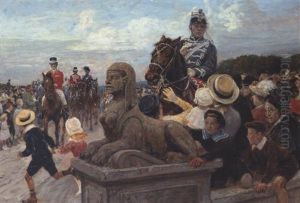 Kongen Kommer. Sceneri Fra Pladsen Foran Eremitageslottet I Dyrehaven Nord For Kobenhavn by Otto Bache