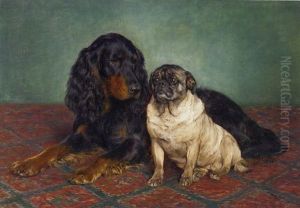 A Gordon Setter And A Pug by Otto Bache