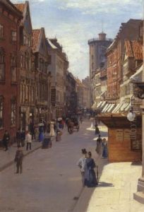 Folkeliv I Kobmagergade, I Baggrundedn Rundetarn by Otto Bache