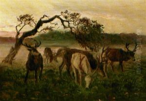 Hjorte Pa Skovslette by Otto Bache
