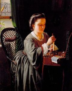 En Ung Pige, Der Forsegler Et Brev by Otto Bache