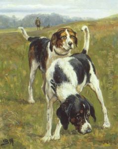 Landskab Med Jagthunde, I Baggrunden Jaeger by Otto Bache