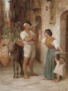 Italiensk Gadescene Med Ung Italienerinde, Der Skaender Pa En Hovmodig Gadesaelger