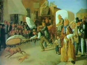 Gadeparti Med Mange Personer Og Hundefaengere by Otto Bache