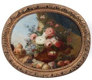 Urne De Fleurs Avec Un Panier De Peches