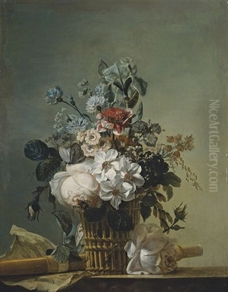 Bouquet De Fleurs, Flute Et Partition Sur Un Entablement - view 1