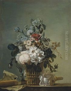 Bouquet De Fleurs, Flute Et Partition Sur Un Entablement