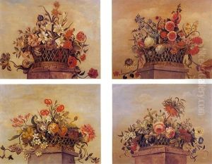 Nature Morte A La Corbeille De Fleurs Sur Un Entablement