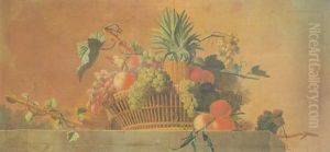 Natura Morta Con Cesto Di Uva, Pesche, Ananas E Melone Su Un Piano Di Pietra