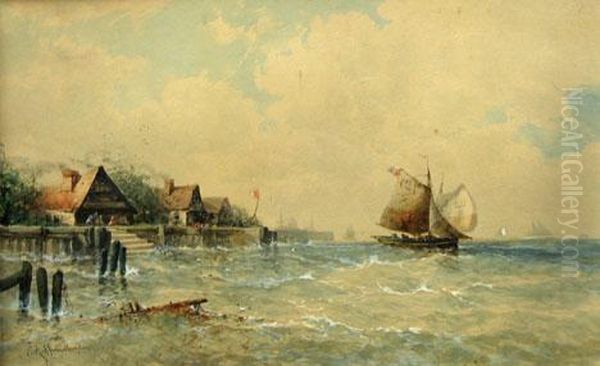 Ship In Choppy Seas Off The Coast - view 1