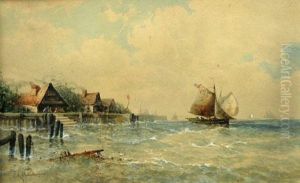 Ship In Choppy Seas Off The Coast by Antoine Samuel Adam-Salomon