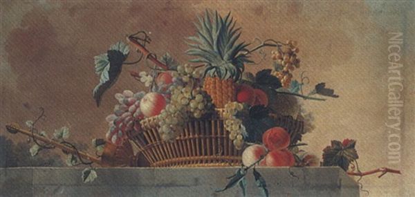 Still Life With Fruits In A Basket On A Stone Ledge - view 1