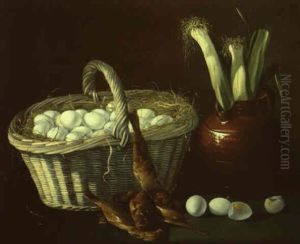 Nature Morte Au Panier D'-ufs, Poissons Et Poireaux