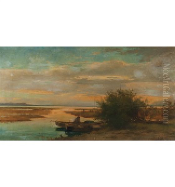 Seelandschaft Mit Boten Im Abendrot - view 1