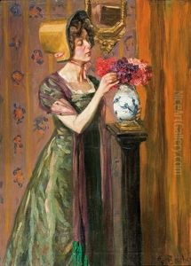 Lady With Flowers by Gottfried Albert Maria Bachem