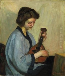Die Musestunde. Junge Dame Im Kimono, Eine Mandoline Spielend by Gottfried Albert Maria Bachem