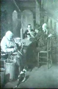Bauern Beim Kartenspiel In Der Stube by Gottfried Albert Maria Bachem