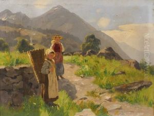 Mutter Mit Ihren Kindern Am Wegrand