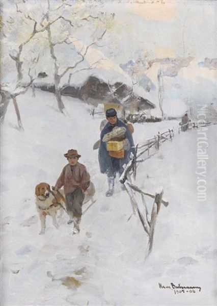 Wintermorgen Mit Einem Postboten - view 1