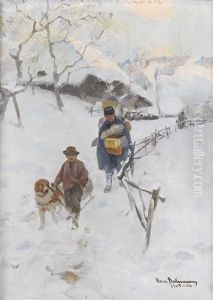 Wintermorgen Mit Einem Postboten Wintermorgen Mit Einem Postboten