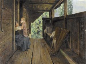 Bauerliche Laube Mit Mutter Und Kind by Hans Bachmann