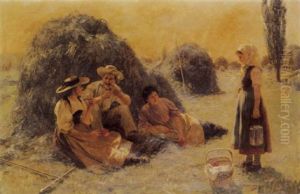 Zvieri Bei Der Heuet by Hans Bachmann