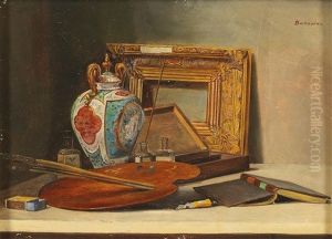 Still Life With Frame And Artist"s Palette by Karoly (Karl) Bachmann