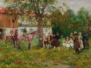 Empfang Zweier Reiter Im Park Eines Gutshofes by Emmanuel Bachrach-Baree