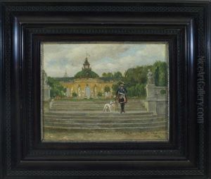 Friedrich Ii. Auf Der Treppe Des Parkes Von Schloss Sanssouci Mit Zwei Windhunden