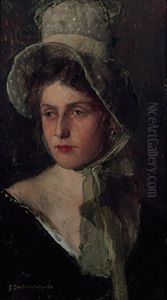 Portrait Einer Jungen Dame Im Biedermeierhabit