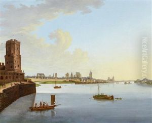 Koln. Ansicht Vom Sudlichen Ufer Mit Dem Bayenturm Auf Stadt Und Hafen