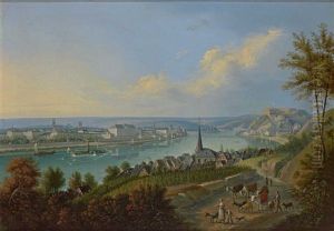 Blick Von Der Hohe Auf Koblenz Und Ehrenbreitstein, Im Vordergrund Paffendorf Mit Der Pfarrkirche by Johann Bachta
