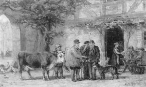 Gezelschap Voor Een Herberg by Adriaen Backer