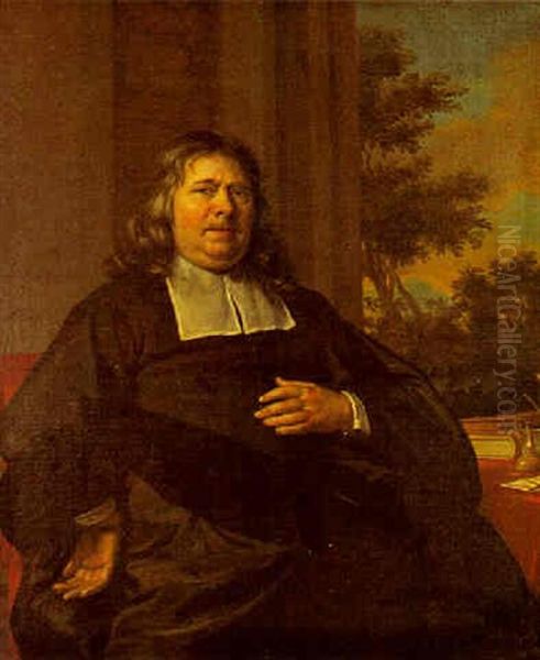 Portrait Of A Cleric, A Table With Books Beside Him, A Landscape Beyond - view 1
