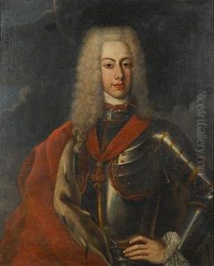 Portrait Of The Holy Roman Emperor Charles Vi, Half-length, In Armour With The Order Of The Golden Fleece by F. De Backer