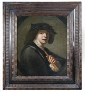 Portrait Of A Young Man Holding A Flute, And Wearing A Wreath Of Laurel Leaves by Jacob Adriaensz de Backer